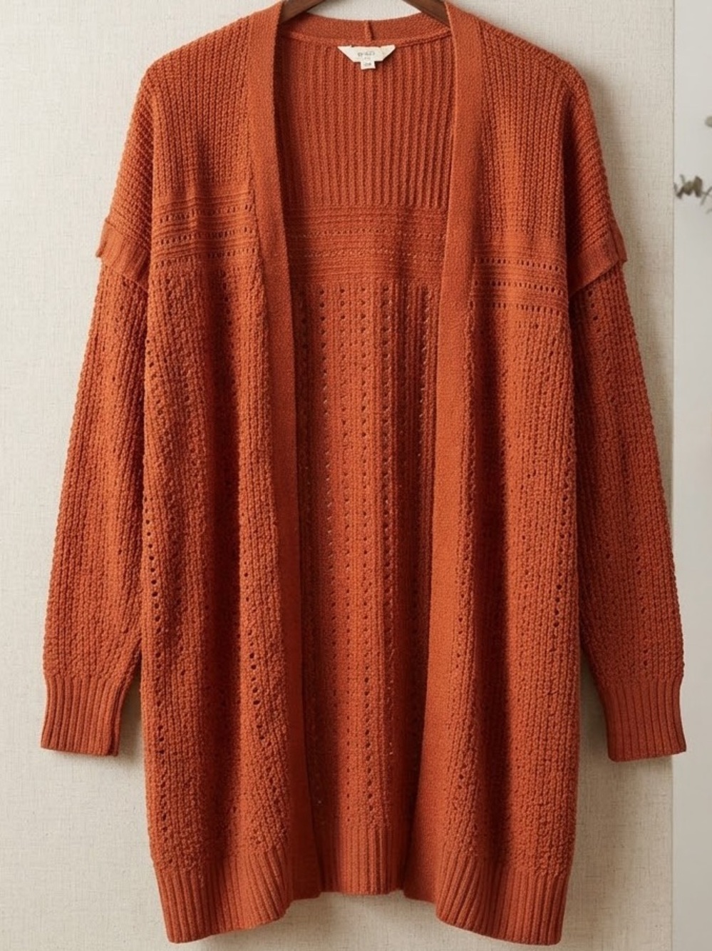 Terra & Sky Open-Front Rust Orange Knit Cardigan